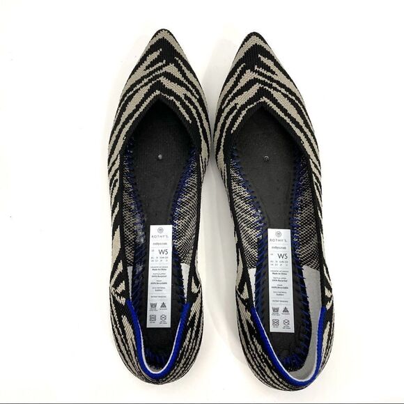 Rothy's The Point Black Zebra Flats Size 5 - Picture 3 of 15